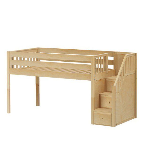 Solid Wood Maxtrix Great NS Twin Low Loft Bed With Stairs In Natural