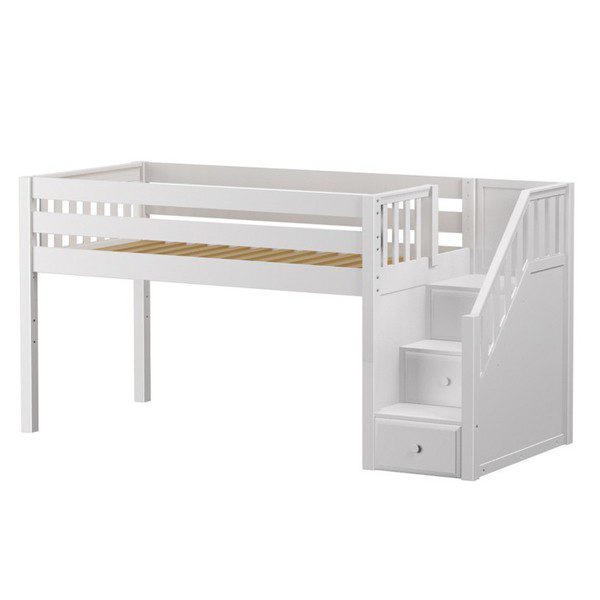 Solid Wood Maxtrix Great WS Twin Low Loft Bed With Stairs In White