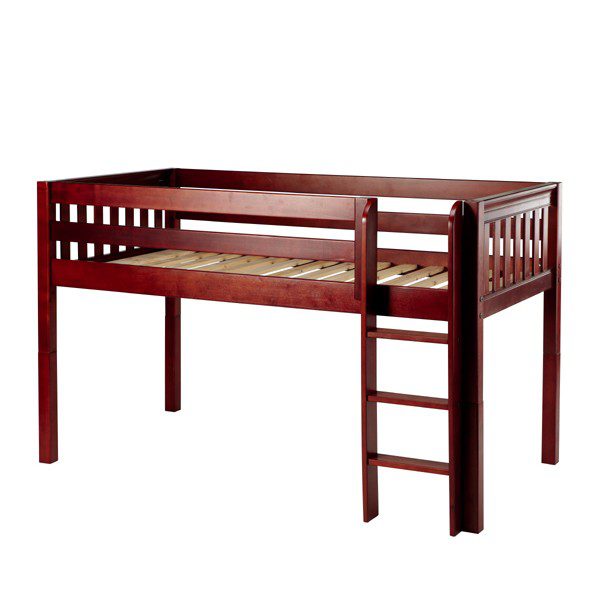 Solid Wood Maxtrix Low Rider CS Twin Low Loft Bed with Ladder In Chestnut