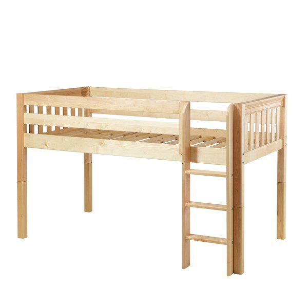 Solid Wood Maxtrix Low Rider NS Twin Low Loft Bed with Ladder In Natural