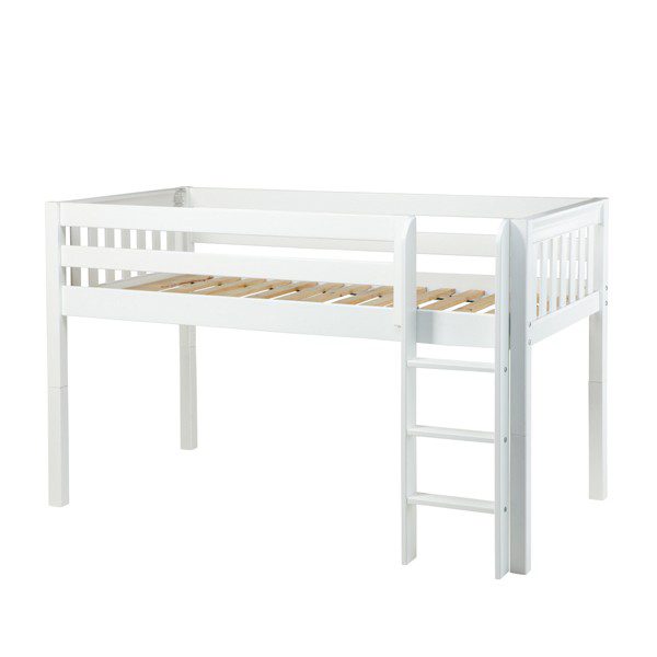 Solid Wood Maxtrix Low Rider WS Twin Low Loft Bed with Ladder In White