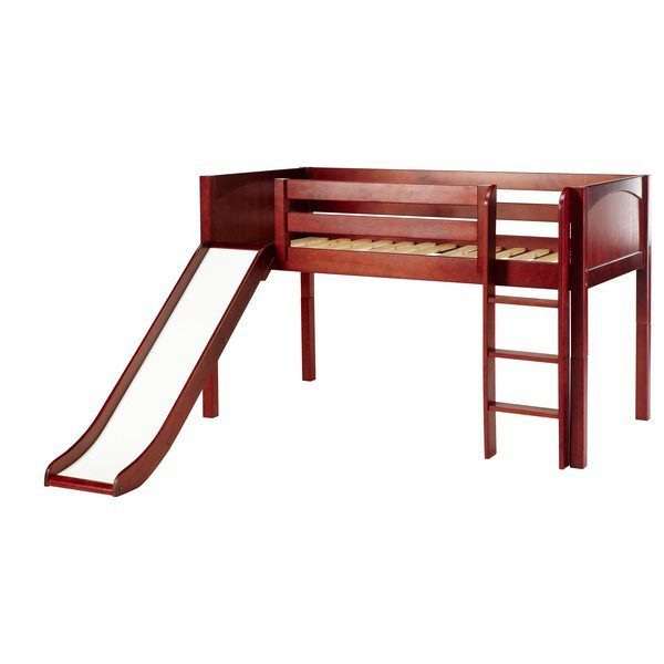 Solid Wood Maxtrix Marvelous CP Twin Low Loft Bed With Slide In Chestnut