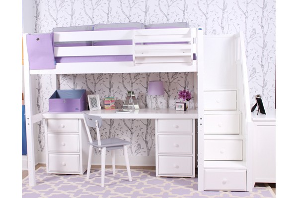Solid Wood Maxtrix Star13 Twin High Loft Bed With Stairs and Desk