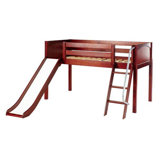 Solid Wood Maxtrix Wow CP Twin Low Loft Bed With Slide In Chestnut
