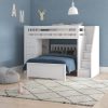 Solid Wood Oxford 1 Twin Loft Bunk Bed in White with Stairs and Storage