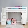 Solid Wood Oxford Twin Loft Bed In White With Stairs and Storage 
