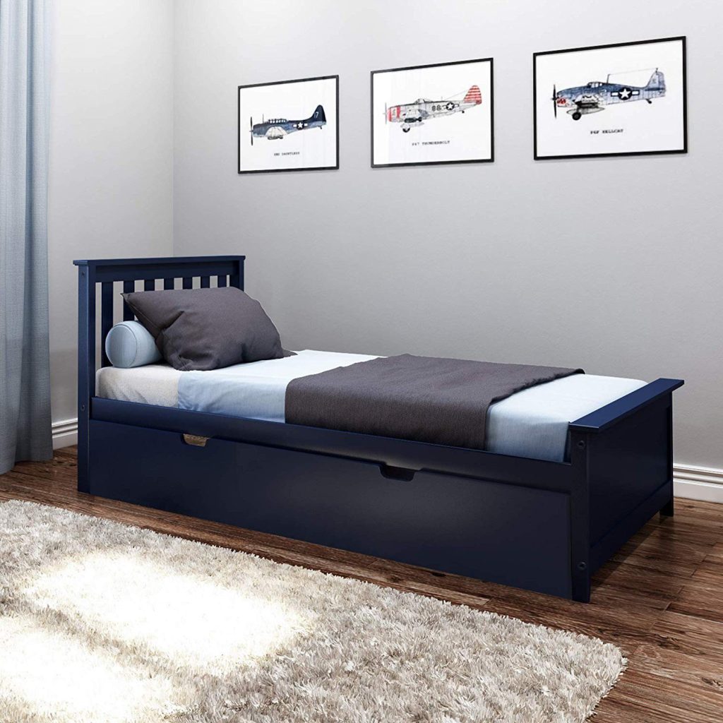 SOLID WOOD Twin Platform Bed With Trundle in Blue
