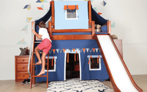 Boy Playing On High &Amp; Ultra High Lofts With Slide