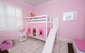 Girl In The Bedroom On Twin Over Twin Bunk Beds With Slide