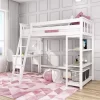 MAX & LILY SOLID WOOD TWIN SIZE HIGH LOFT BED WITH BOOKCASE + DESK IN WHITE FINISH