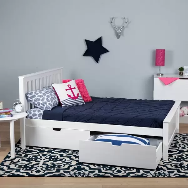MAX & LILY SOLID WOOD TWIN SIZE PLATFORM BED IN WHITE FINISH WITH STORAGE