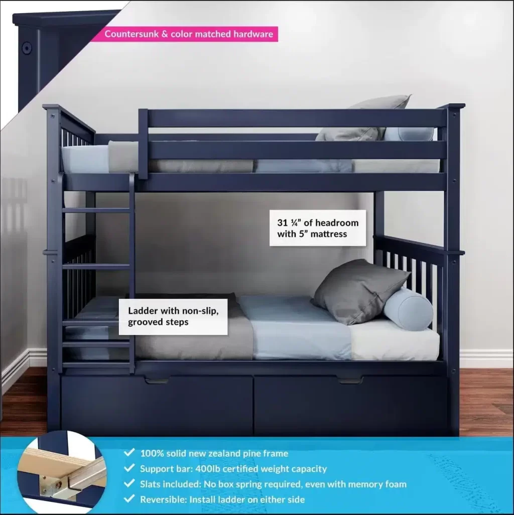 Max and Lily Blue Full Over Full Bunk Bed With Storage - Image 6
