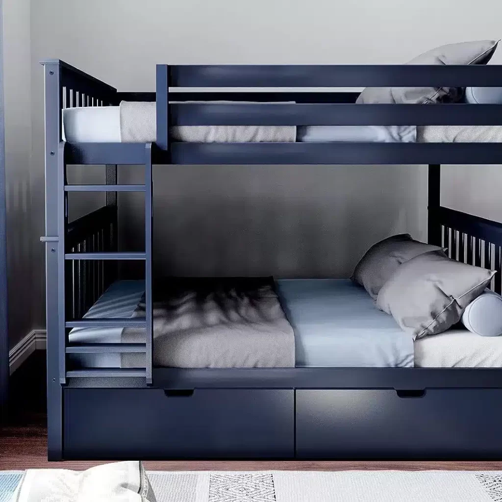 Blue Full Over Full Bunk Bed With Storage