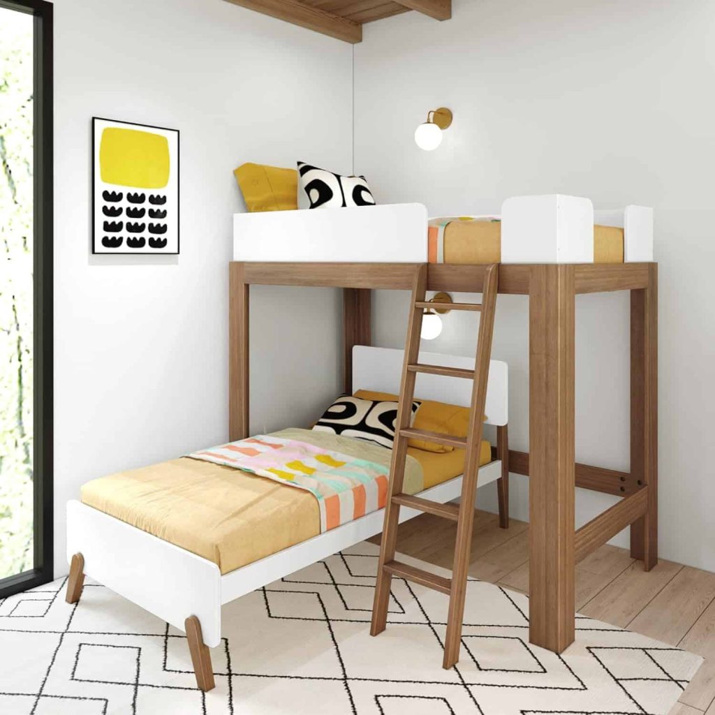 Mid-Century Modern Twin Over Twin L-Shaped Bunk Bed - Image 2