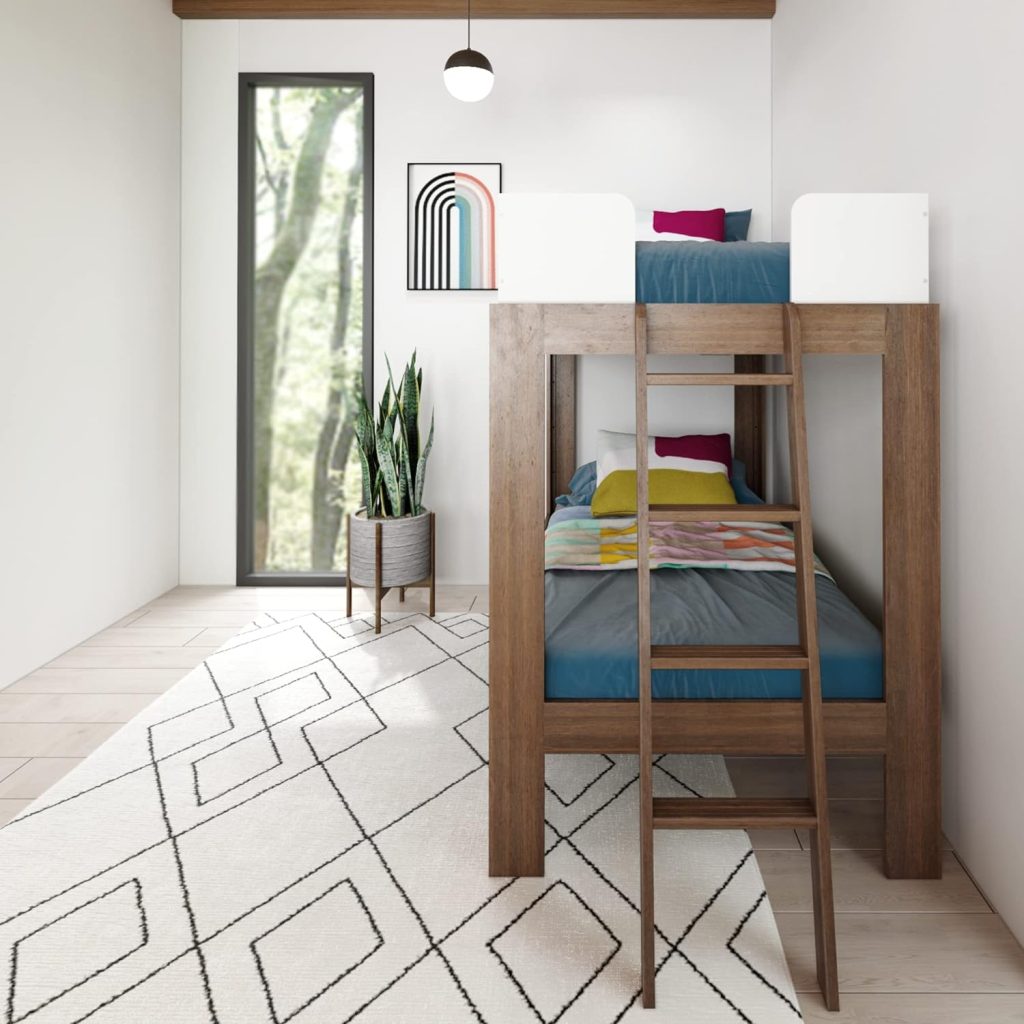 Mid-Century Modern Twin Over Twin Bunk Bed In Pecan-White - Image 3