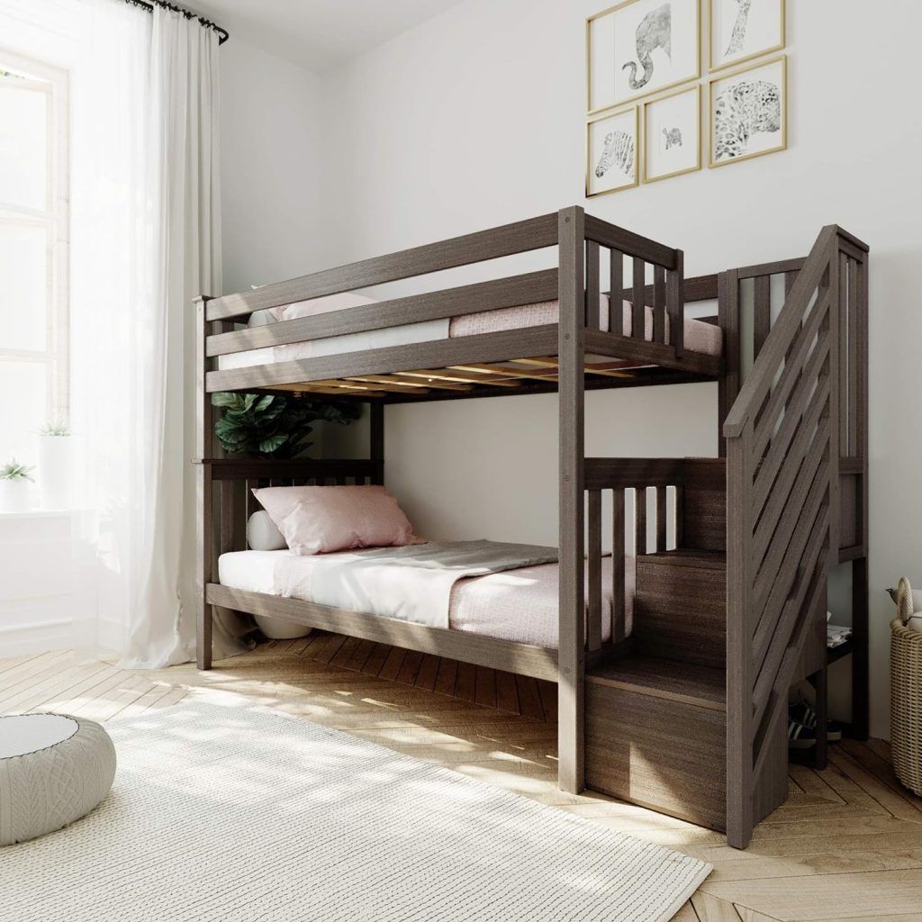 Twin Over Twin Bunk Bed With Stairs in Clay