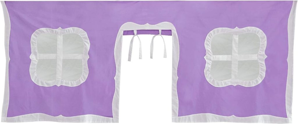 Max and Lily Solid Wood Low Loft Bed With Staircase In Grey Finish and Purple Curtain - Image 5