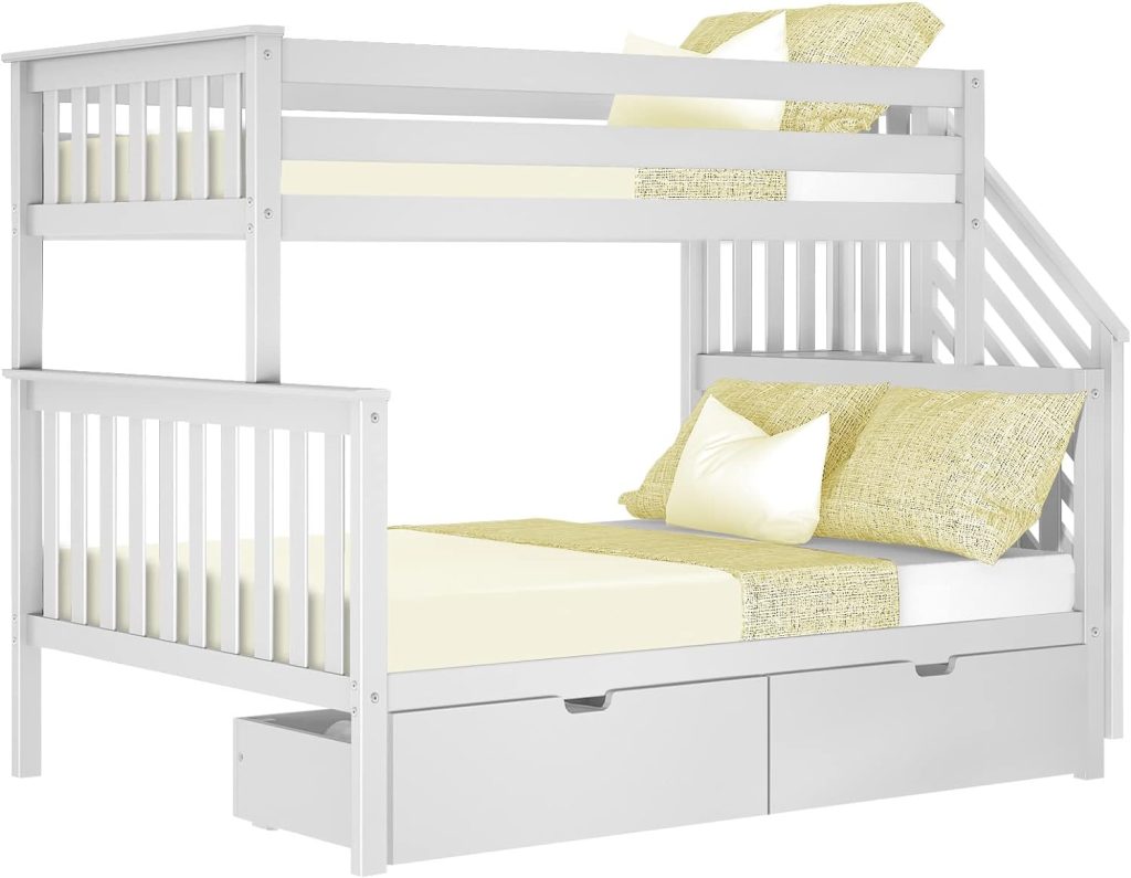 Max and Lily Twin Over Full Bunk Bed with Stairs and Storage in White - Image 3