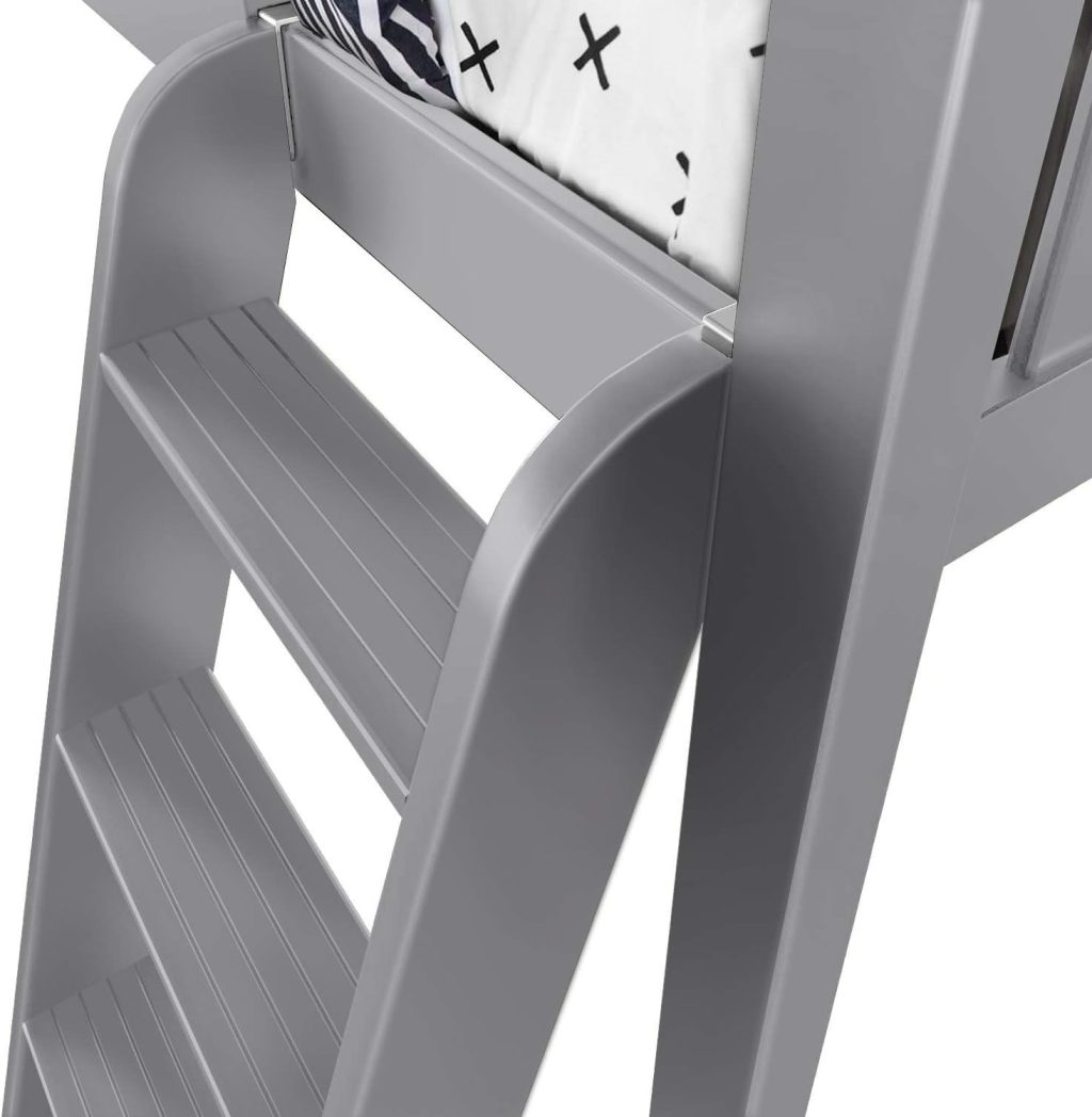 Max and Lily Twin-Size Low Loft Bed With Slide In Grey Finish And Blue Curtain - Image 8