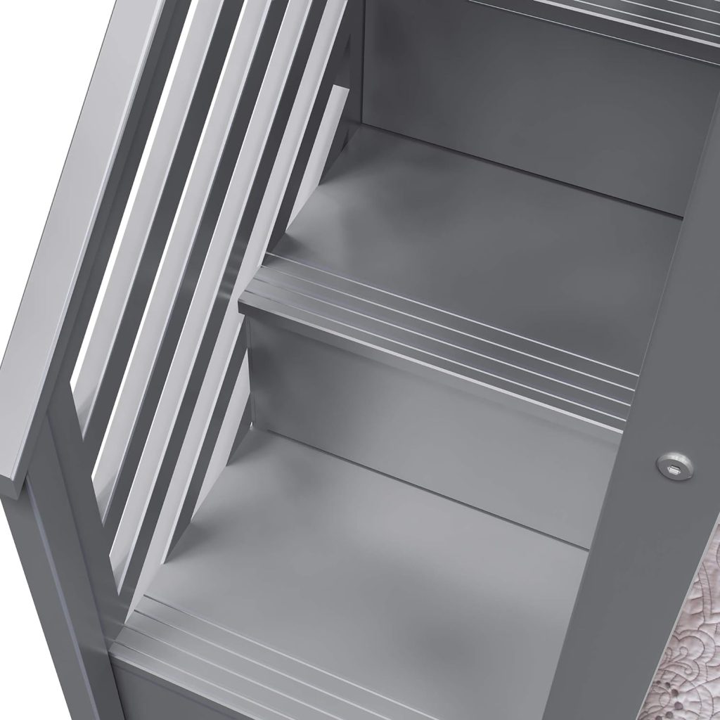 Max and Lily Solid Wood Low Loft Bed With Staircase In Grey Finish and Blue Curtain - Image 8