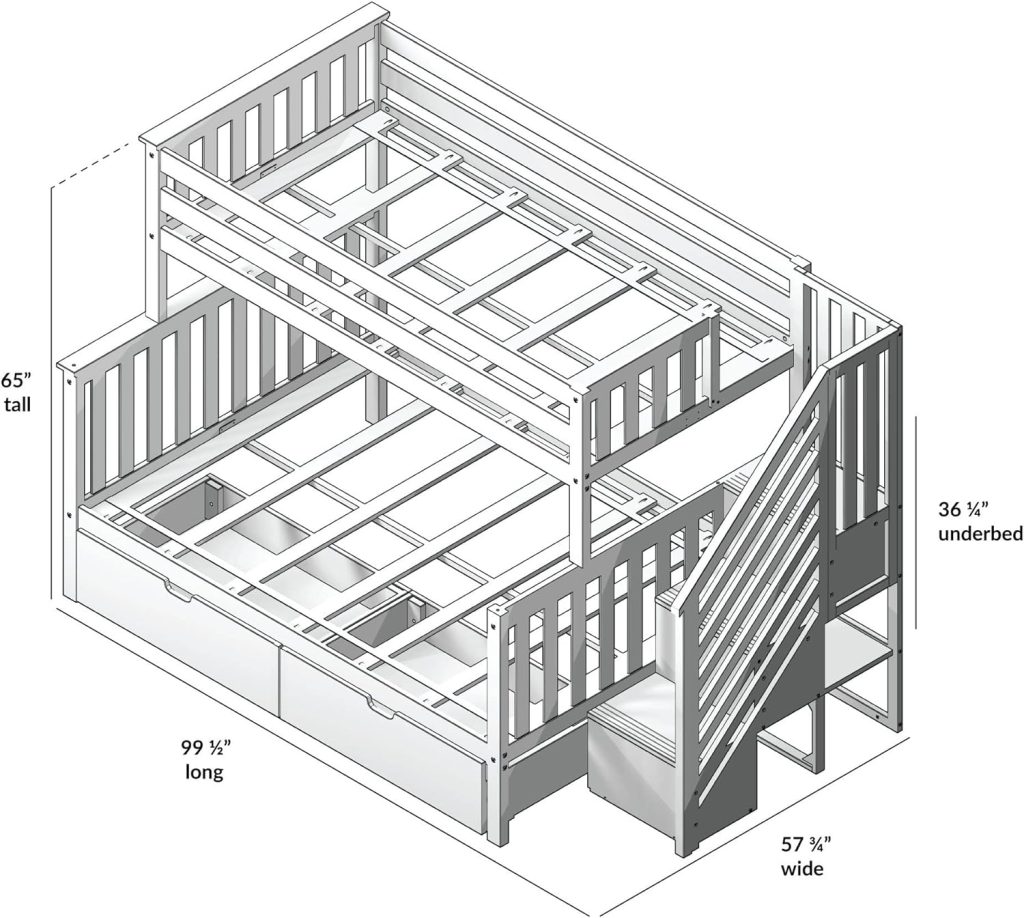 Max and Lily Twin Over Full Bunk Bed with Stairs and Storage in White - Image 8
