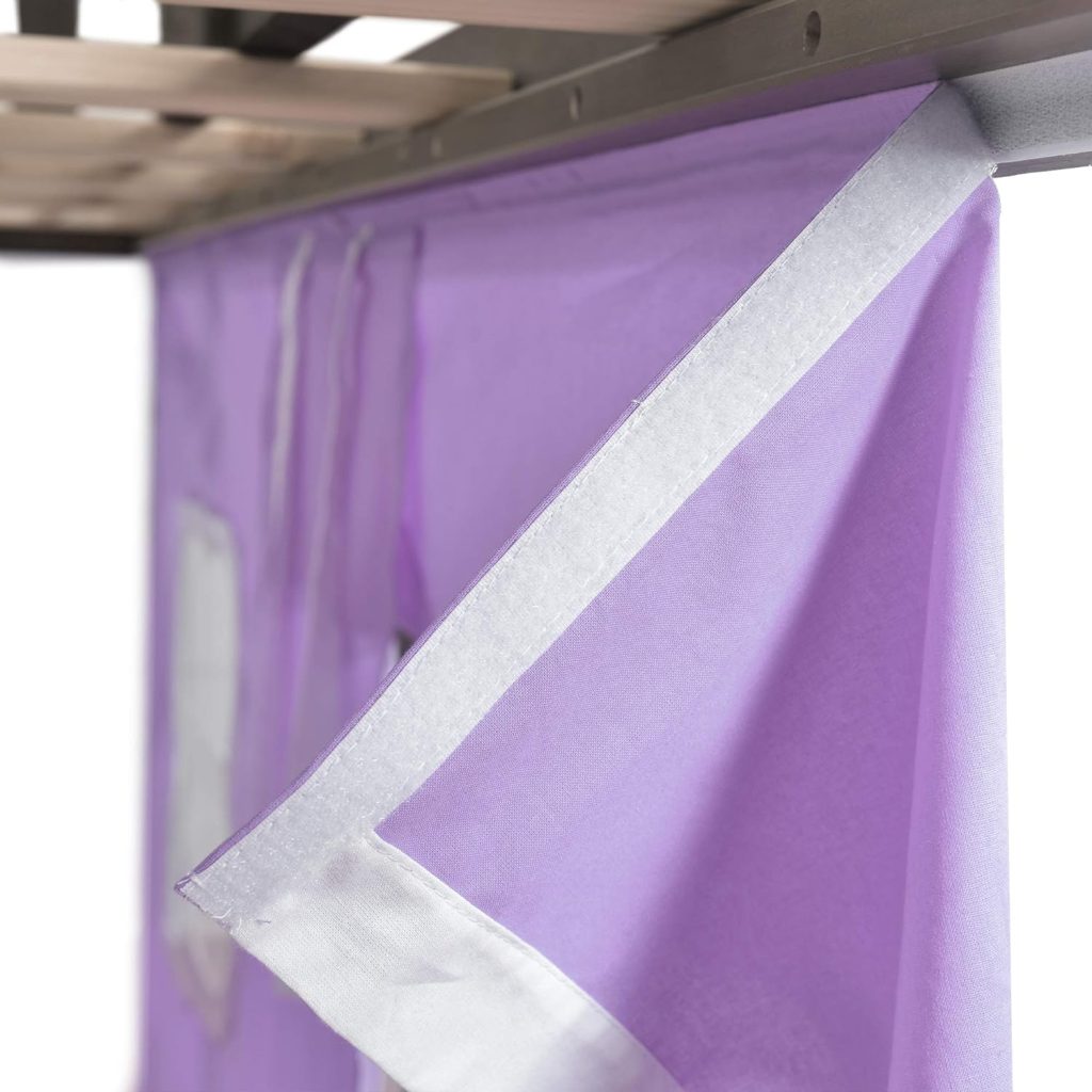 Max and Lily Solid Wood Low Loft Bed With Staircase In Grey Finish and Purple Curtain - Image 7