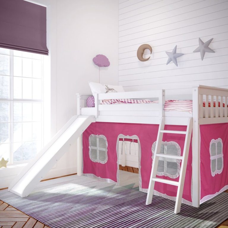 Low Loft Bed With Slide In White Finish