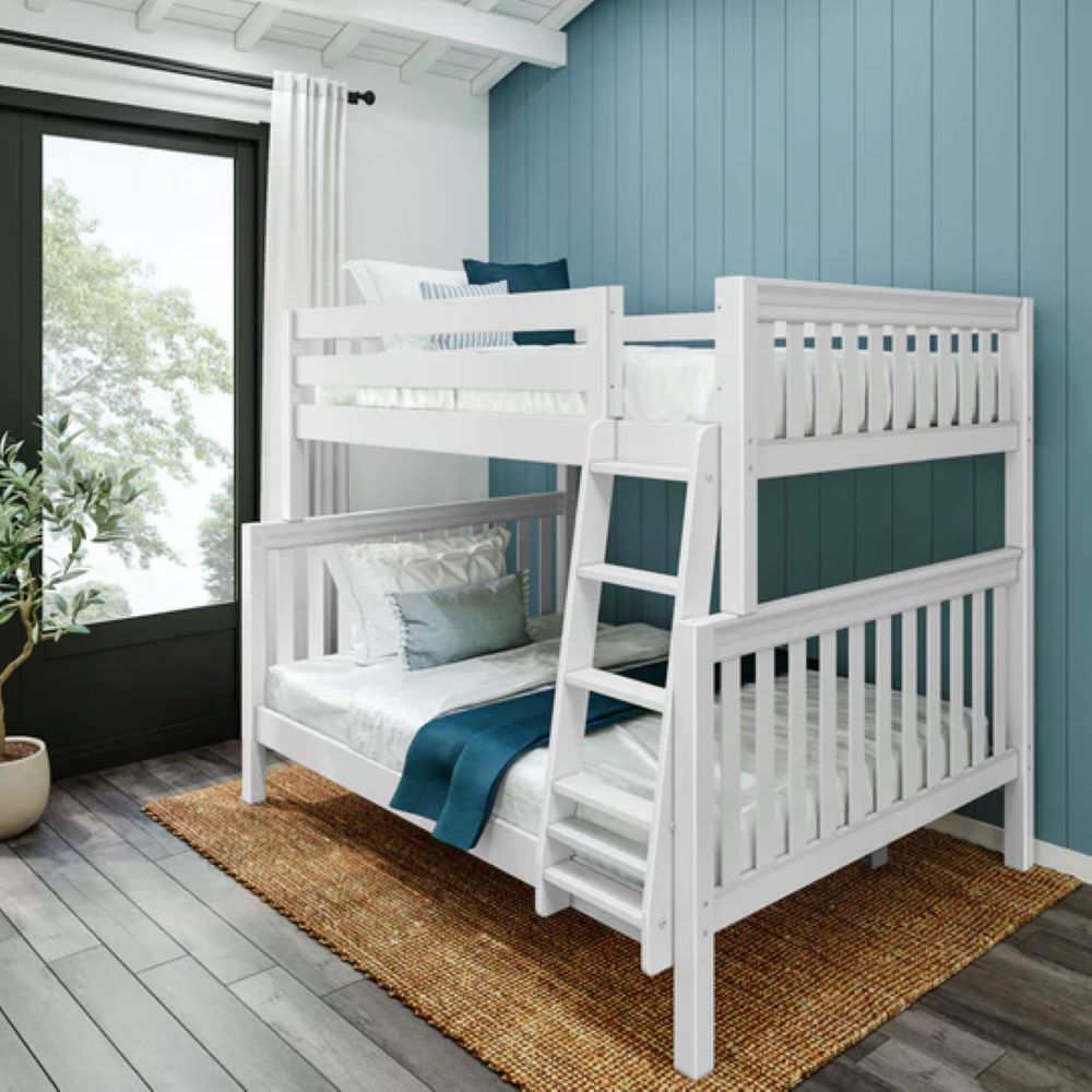 Full XL over Queen High Bunk Bed with Angled Ladder