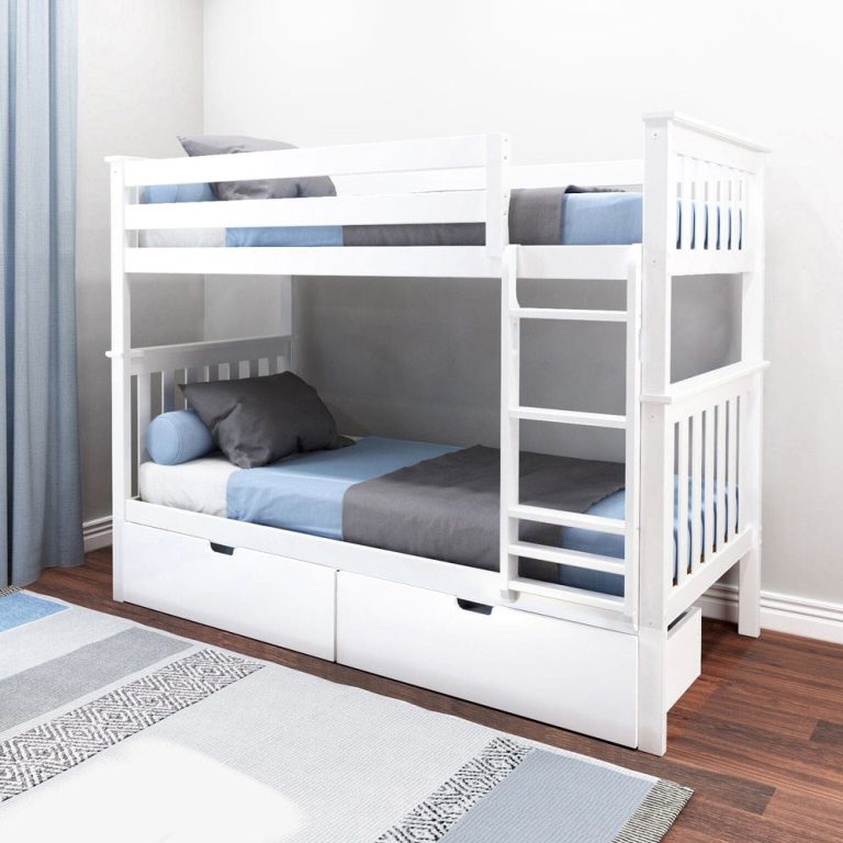 Twin Over Twin Bunk Bed In White With Storage