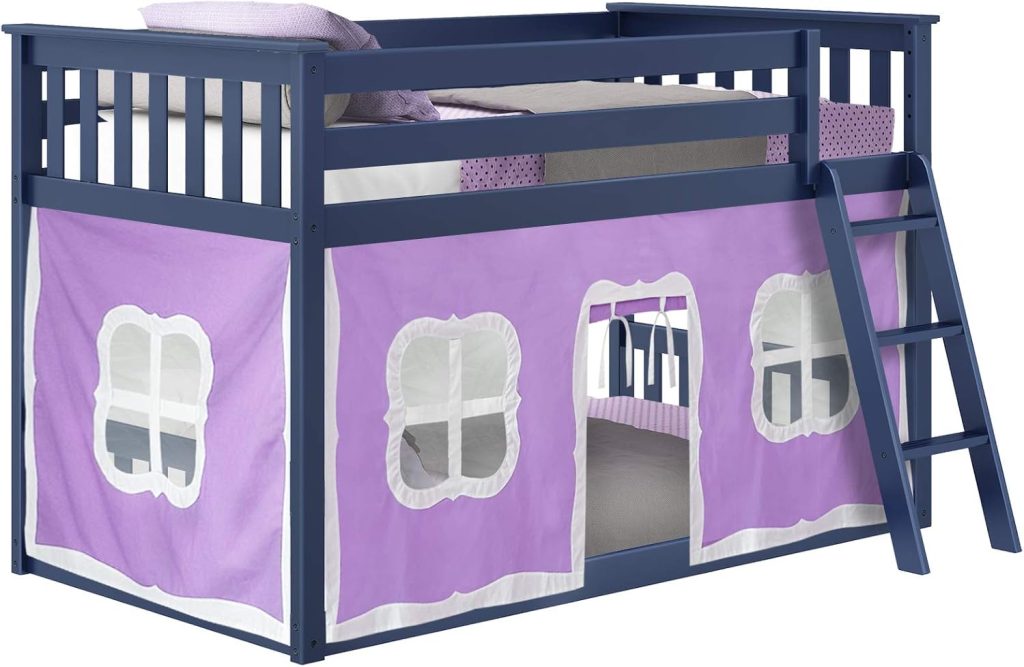 Max And Lily Twin Over Twin Low Bunk Bed In Blue With Curtain - Image 7