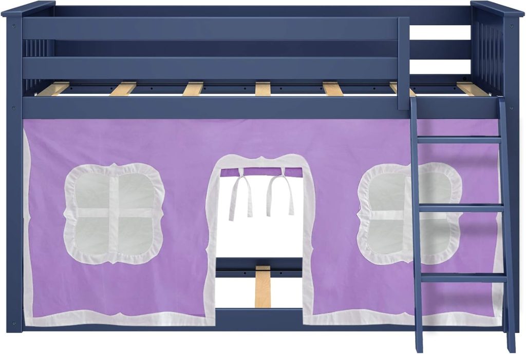 Max And Lily Twin Over Twin Low Bunk Bed In Blue With Curtain - Image 9