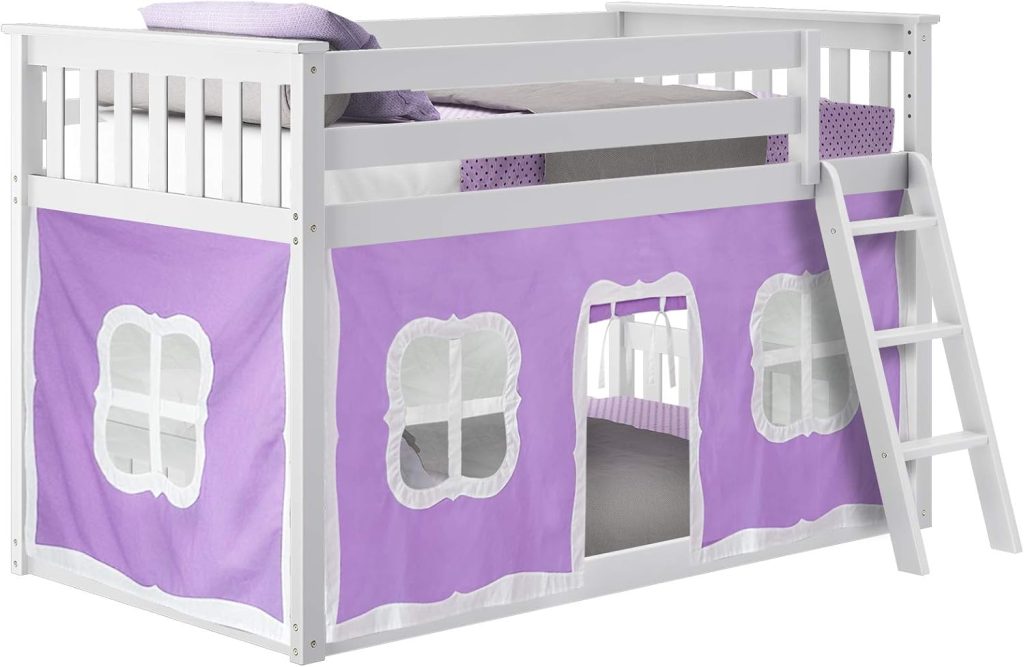 Max and Lily Twin Over Twin Low Bunk Bed In White With Curtain - Image 5