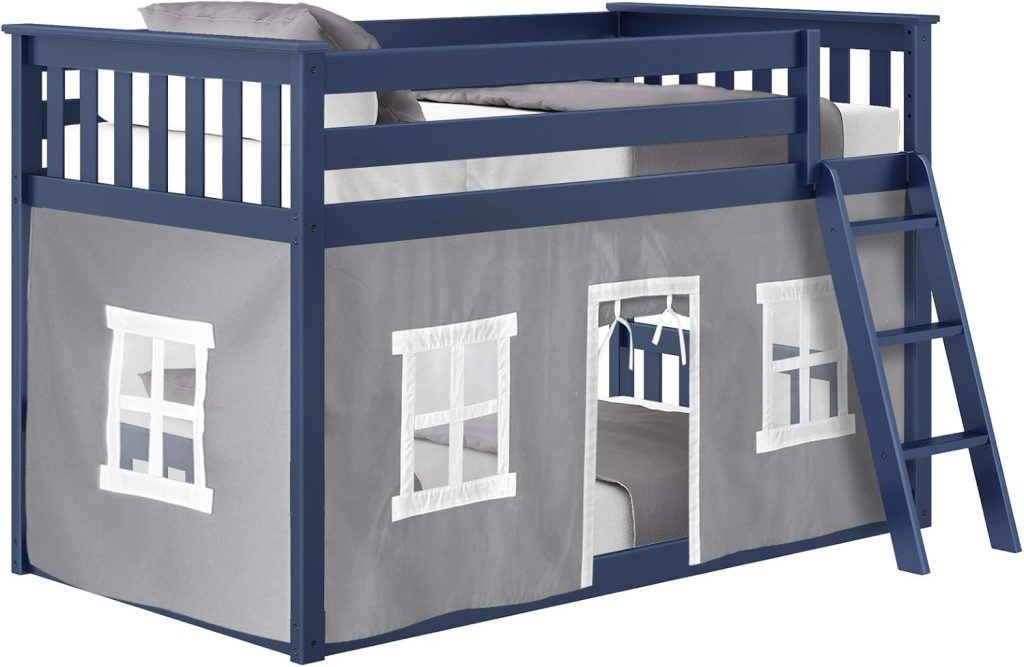 Max And Lily Twin Over Twin Low Bunk Bed With Curtain - Image 2