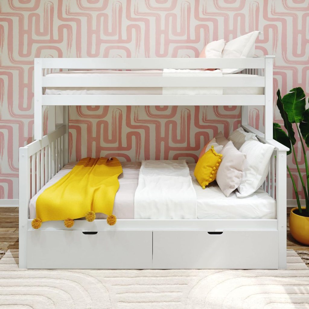 Twin Over Full Bunk Bed In White With Storage