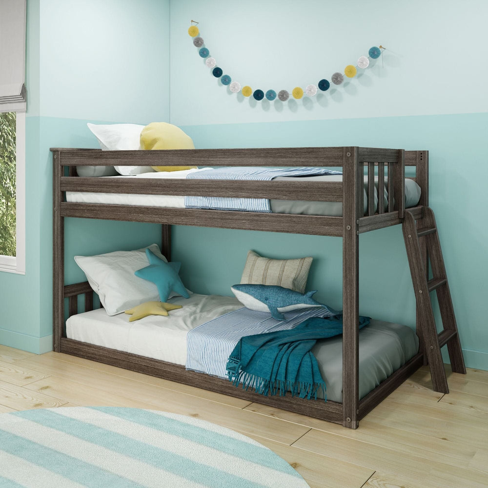 Twin Over Twin Low Bunk Bed with Ladder on End In Clay