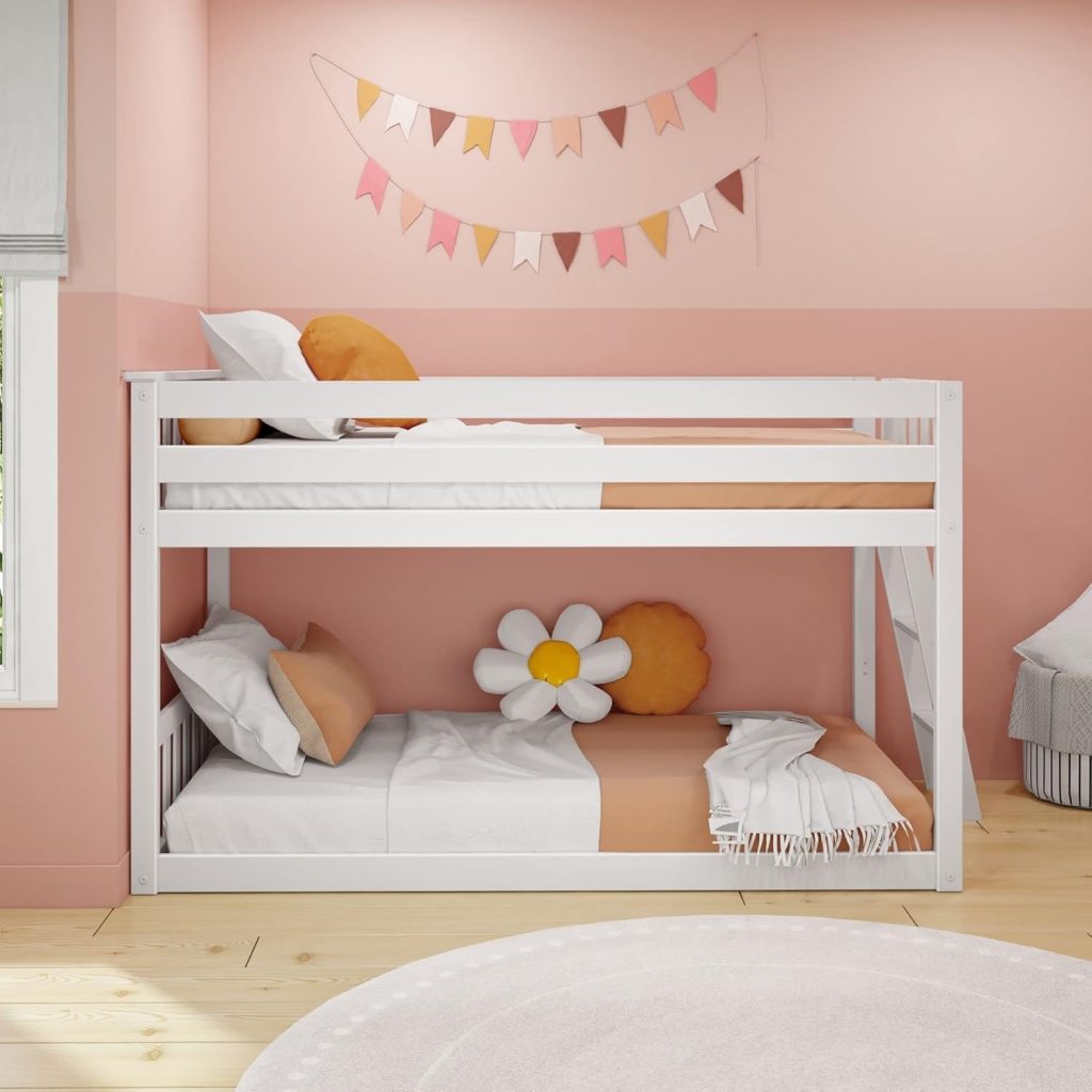 Max And Lily Twin Low Bunk Bed With Ladder On End, White - Image 3