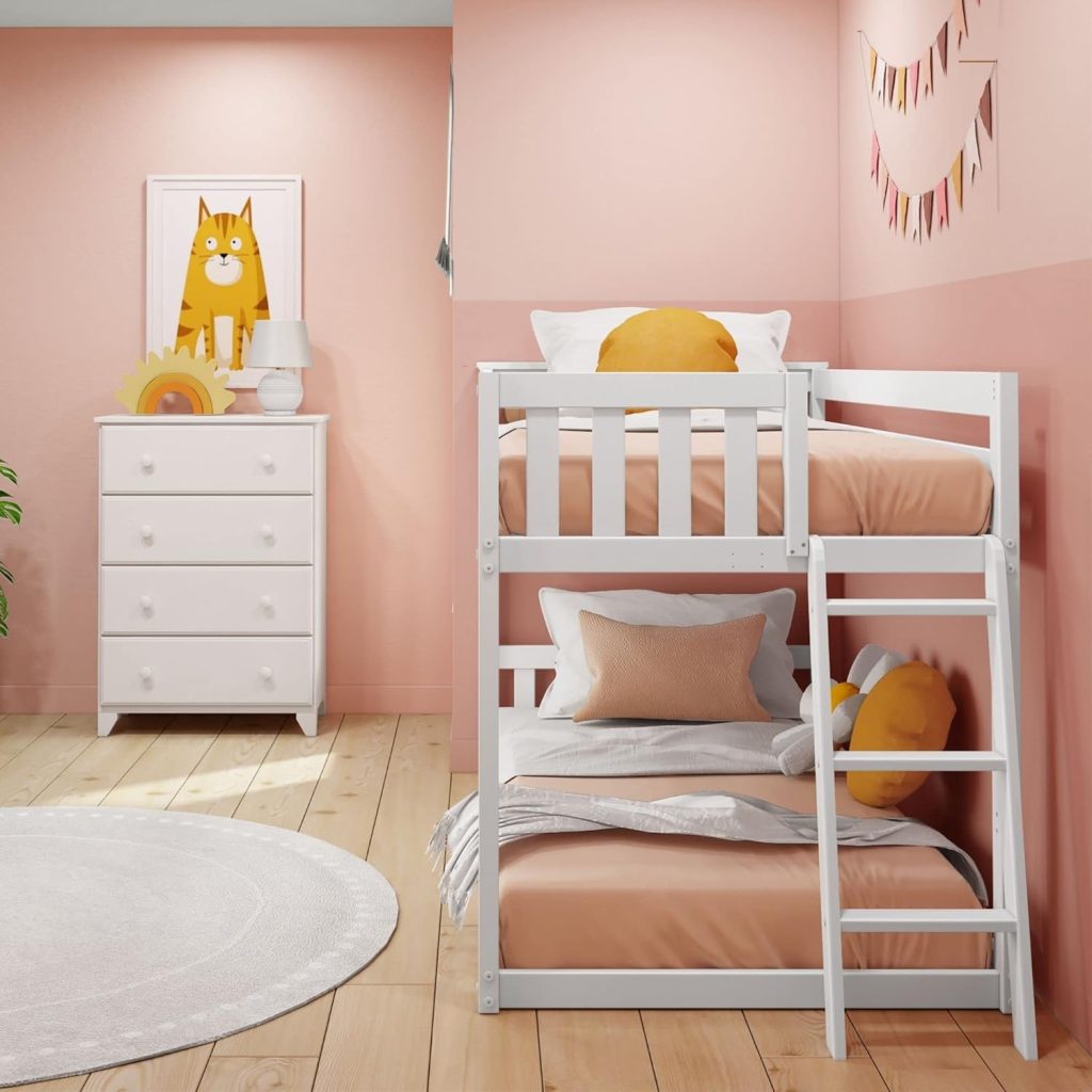 Max And Lily Twin Low Bunk Bed With Ladder On End, White - Image 2