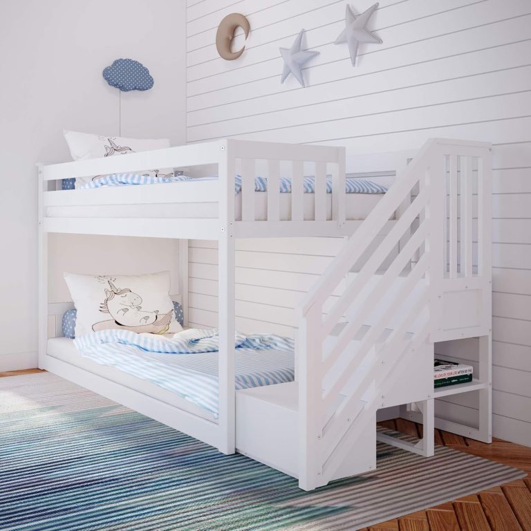 low white bunk with stairs Twin Over Twin Low Bunk Bed In White With Staircase