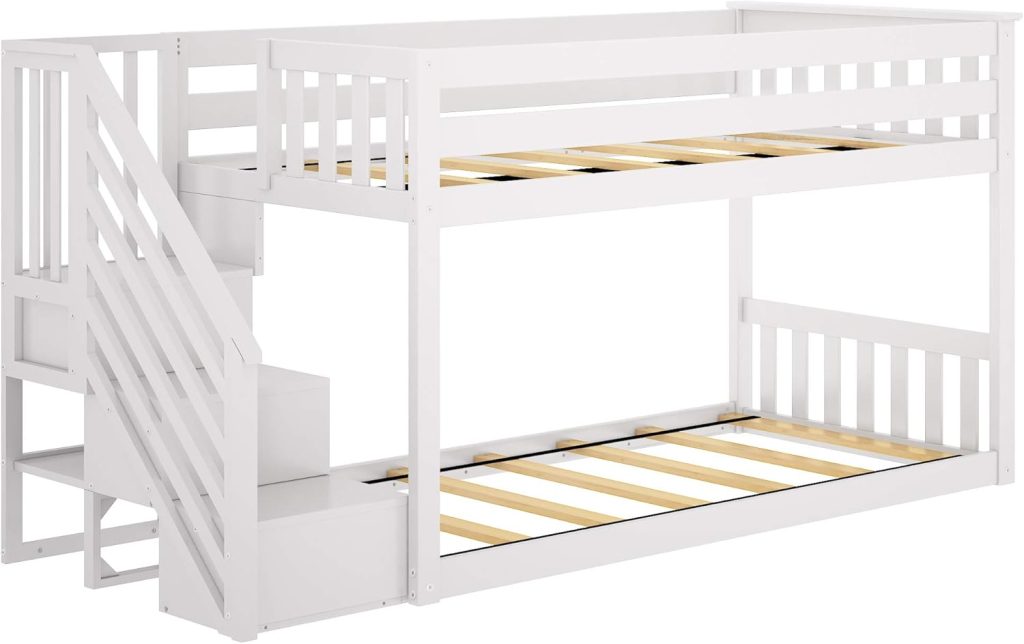 Max And Lily Twin Over Twin Low Bunk Bed With Staircase , White - Image 4