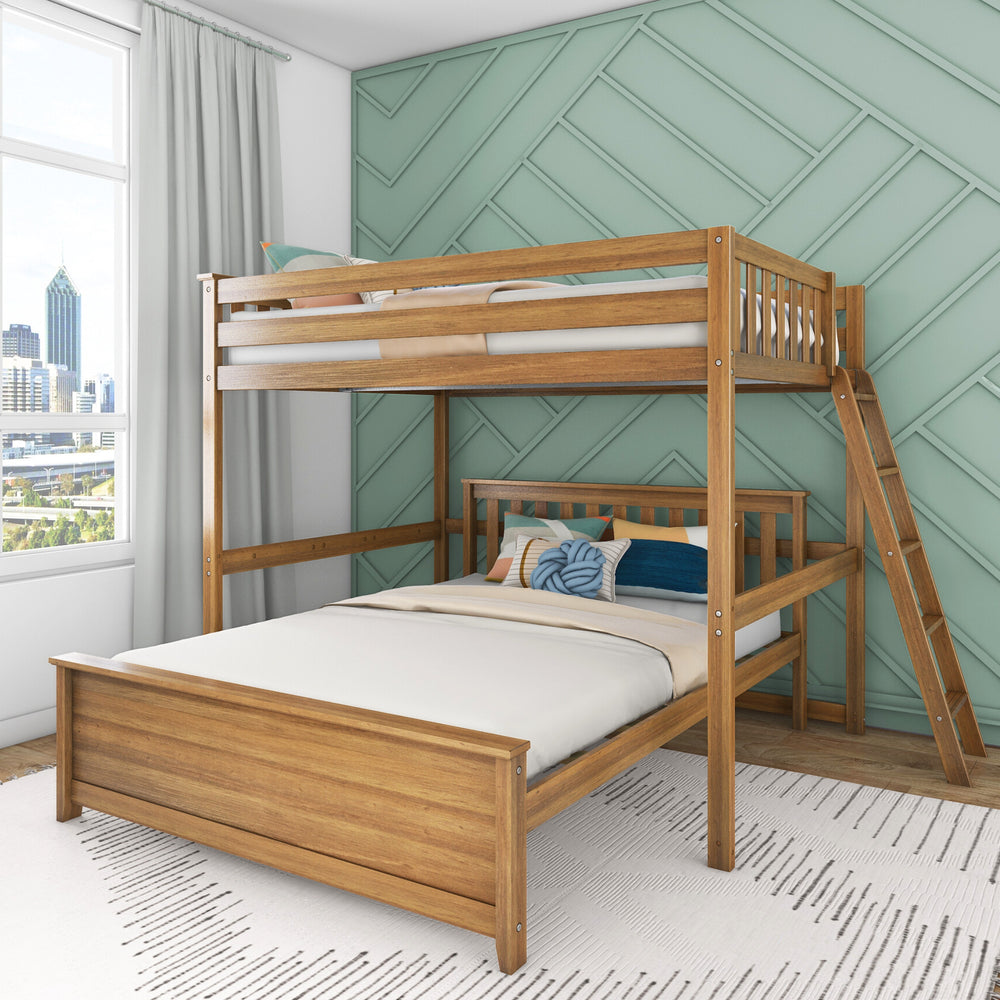 Max & Lily Full Over Queen L-Shaped Bunk Bed Pecan