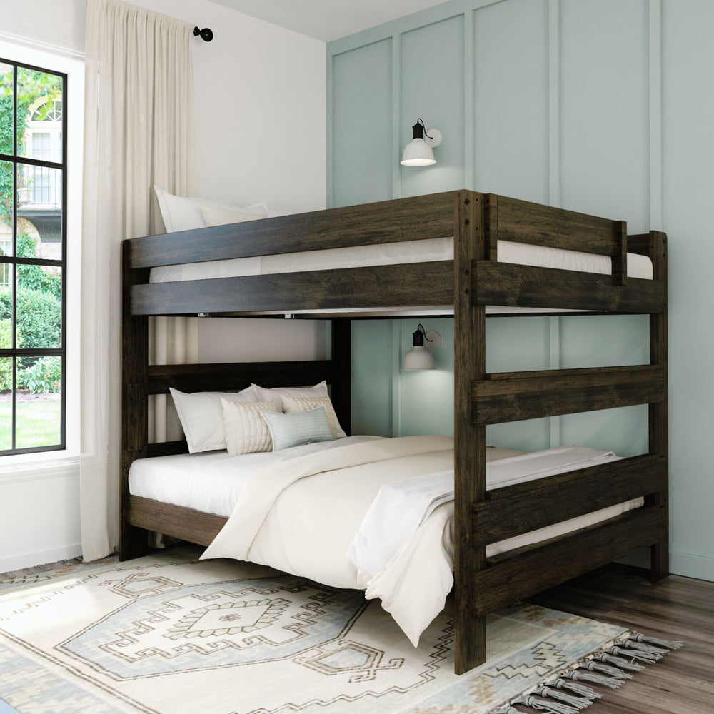 Max & Lily Modern Farmhouse Bunk Bed Queen Over Queen Bunk Bed Barnwood Brown