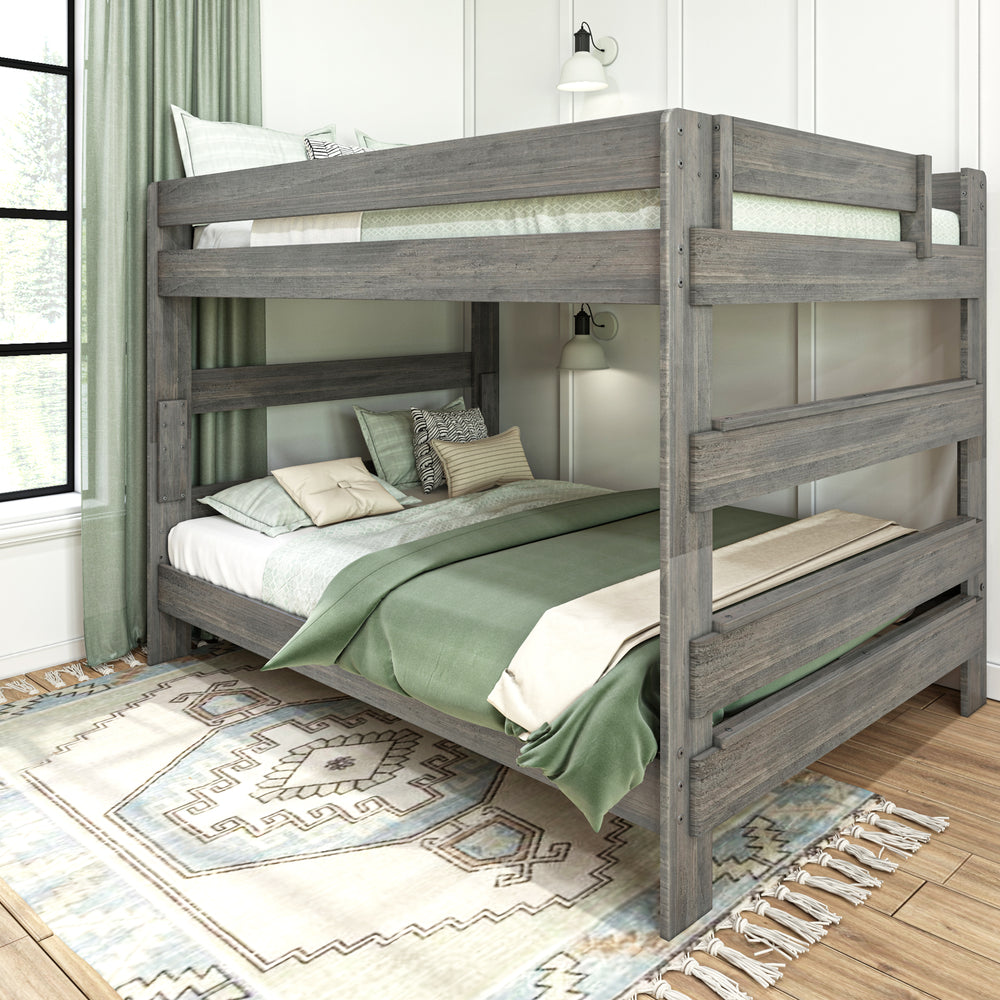 Max & Lily Modern Farmhouse Bunk Bed Queen Over Queen Bunk Bed Driftwood
