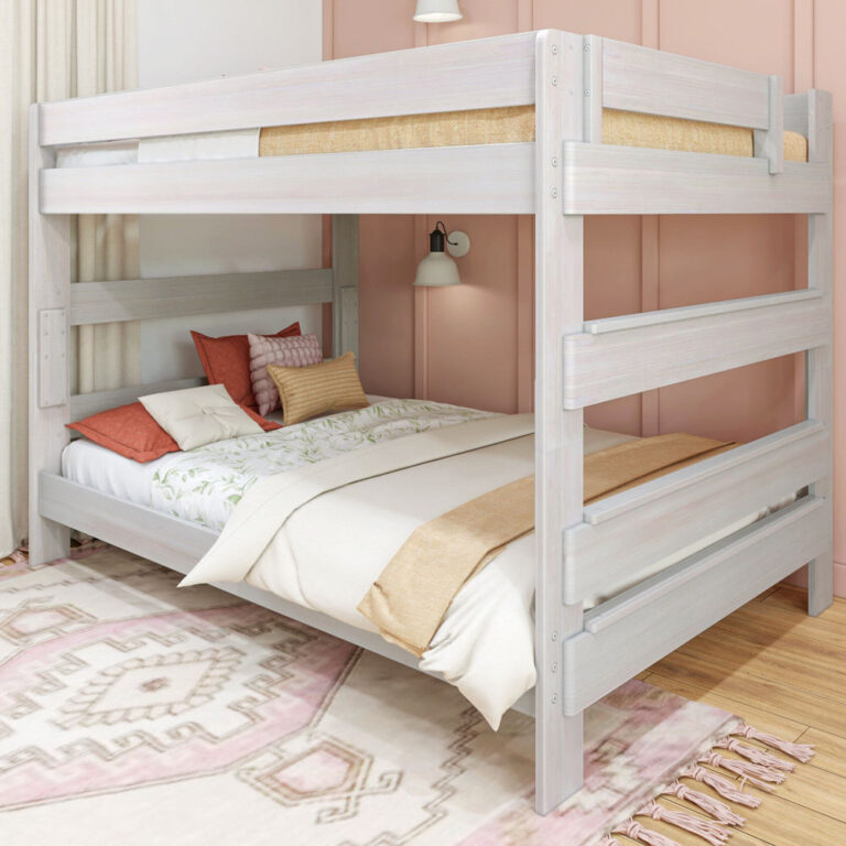 Max and Lily Modern Farmhouse Bunk Bed Queen Over Queen Bunk Bed White Wash