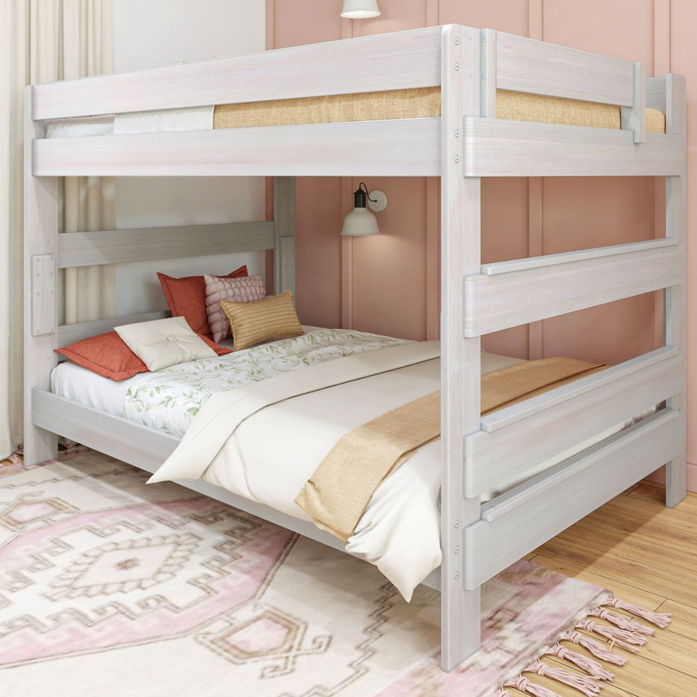 Max & Lily Modern Farmhouse Bunk Bed Queen Over Queen Bunk Bed White Wash