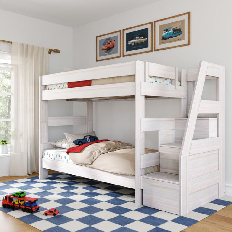 190201c-182__1 Modern farmhouse twin over twin bunk bed with stairs
