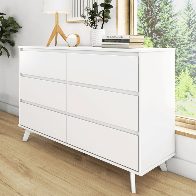 Max and Lily Scandinavian 6-Drawer Dresser in White