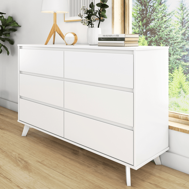 Max and Lily Scandinavian 6-Drawer Dresser in White