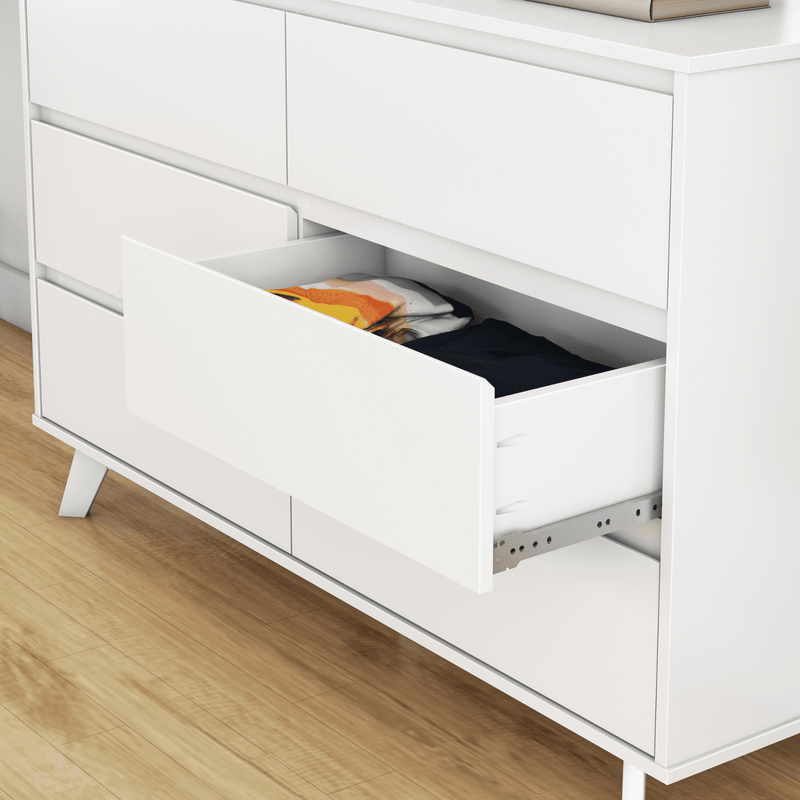 Max and Lily Scandinavian 6-Drawer Dresser in White