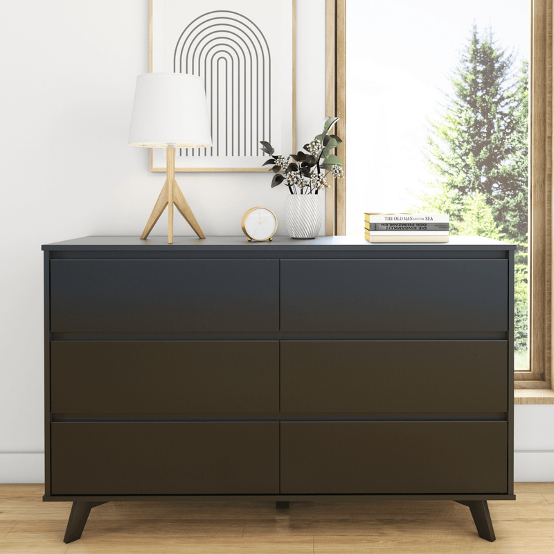 Max and Lily Scandinavian 6-Drawer Dresser in Black
