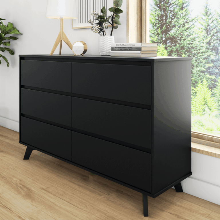 Max and Lily Scandinavian 6-Drawer Dresser in Black